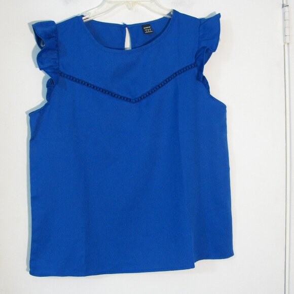Shein Blue Blouse Small Embroidery Ruffles - Picture 1 of 3